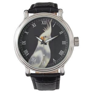 Freundliche gescheckte Cockatiel-Uhr Armbanduhr
