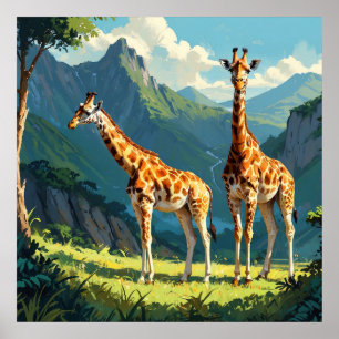 Freundliche Giraffen im Wilden Malerei Poster