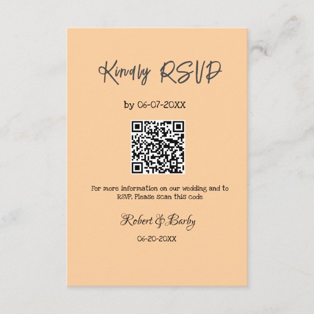 freundliche Hochzeits-RSVP-Scan-QR-Code einfach mo Begleitkarte (Vorderseite)