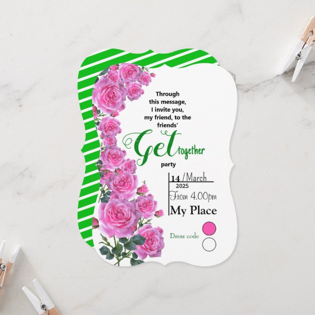 Freundliche Rose Einladung (Vorderseite/Rückseite Beispiel)