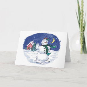 Freundliche Snowman Grußkarte Feiertagskarte