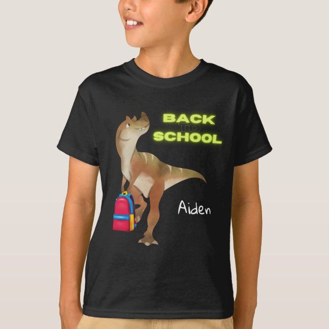 Freundlicher Dinosaurier mit Rucksack "Back to Sch T-Shirt (Vorderseite)