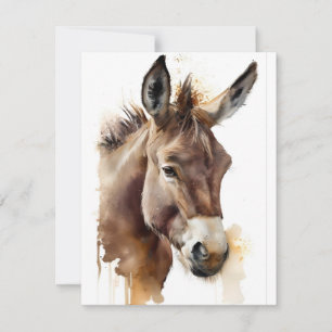 Freundlicher Donkey in Wasserfarben Feiertagskarte