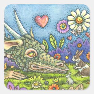 FREUNDLICHER EASTER DRAGON AUF BUNNY TRAIL Niedlic Quadratischer Aufkleber