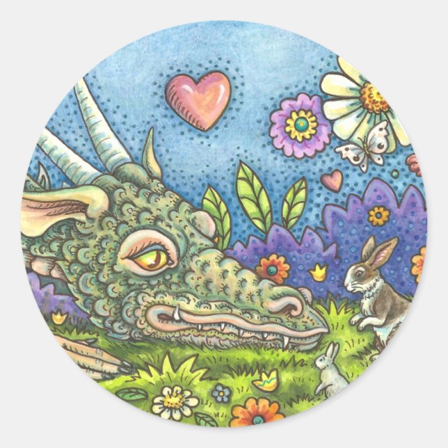 FREUNDLICHER EASTER DRAGON AUF BUNNY TRAIL Niedlic Runder Aufkleber (Vorderseite)