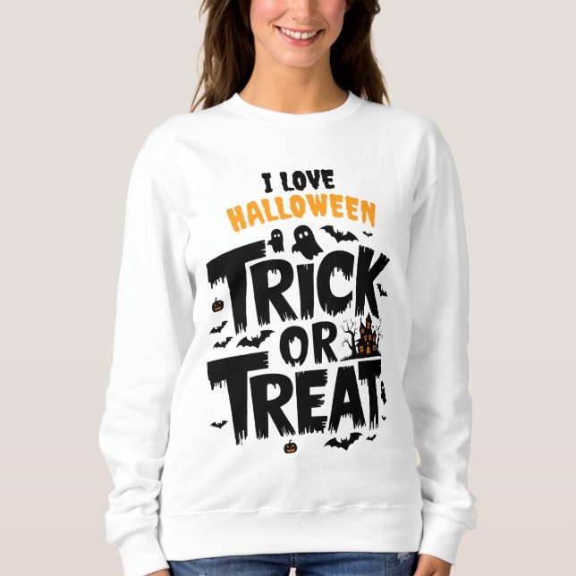 Freundlicher Halloween-Abend mit Trick oder Lecker Sweatshirt (Vorderseite)