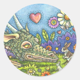 FREUNDLICHER OSTERDRACHE AUF HASENPFAD Süße Fantas Runder Aufkleber