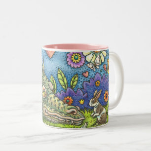 FREUNDLICHER OSTERDRACHE AUF HASENPFAD Süße Fantas Zweifarbige Tasse