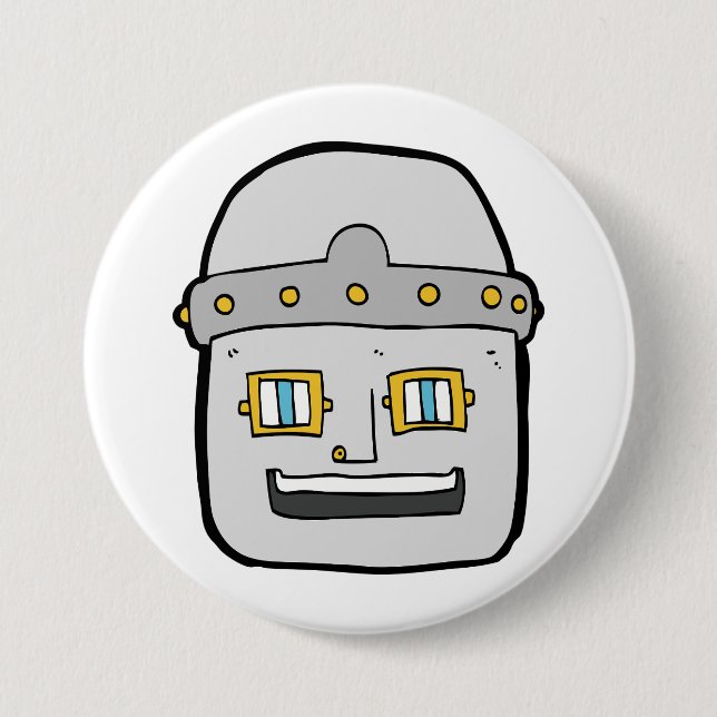 Freundlicher silberner Roboter-Kopf Button (Vorderseite)