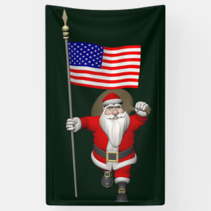 Freundlicher Weihnachtsmann mit Sternen und Streif Banner