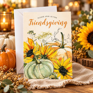 Freundliches Abendessen Sonnenblume Blume w. Pumpk Einladung