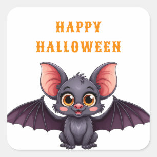 Freundliches Baby-Fledermaus-Lächeln unter Hallowe Quadratischer Aufkleber