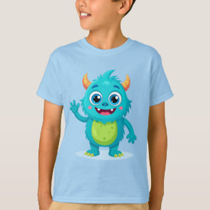 Freundliches Blaues Monster Kinder T-Shirt - Süße 