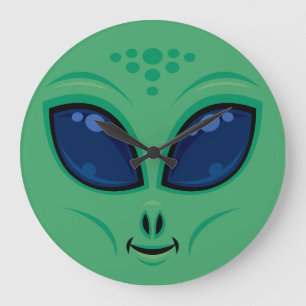 Freundliches Cartoon-Alien-Gesicht Große Wanduhr