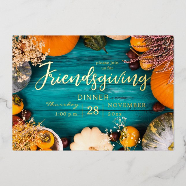 Freundliches Dinner Fest Blue Pumpkin Folieneinladung (Vorderseite)