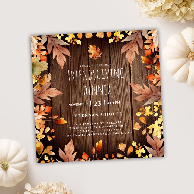 Freundliches Dinner Rustikales Erntedank Party Einladung (Fall Rustic Friendsgiving Dinner Invitation)