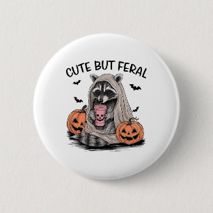 Freundliches Halloween-Raccoon mit Pumpkins-Fleder Button