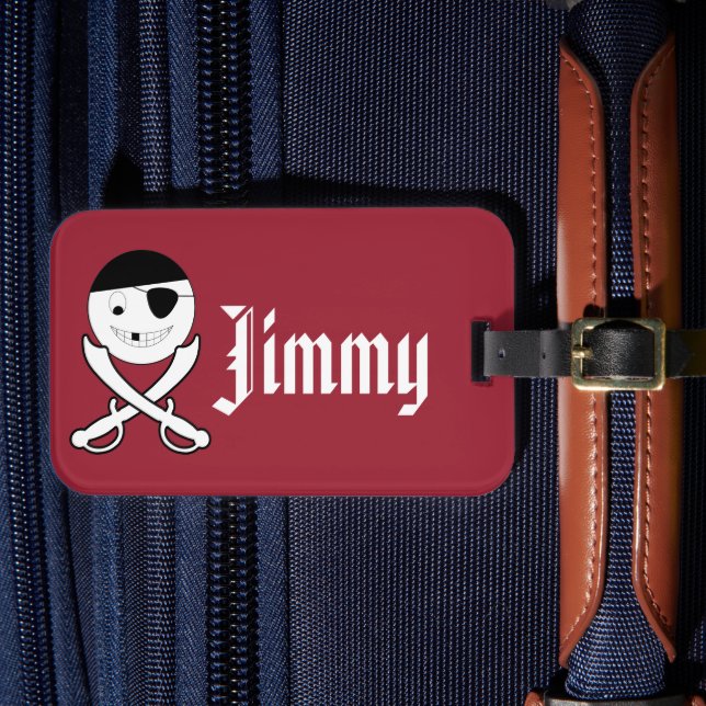 Freundliches Lächeln Pirate mit Crossed Schwerter  Gepäckanhänger (Vorderseite Insitu 4)