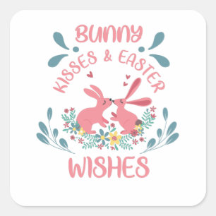 FREUNDLICHES LEICHT BUNNY KISSES-EASTER WÜNSCHE QUADRATISCHER AUFKLEBER