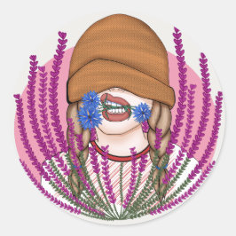 Freundliches Mädchen mit Maisblumen Runder Aufkleber