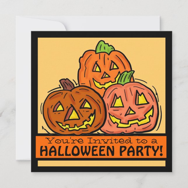 Freundliches Party der Jackolantern Kürbis-Familie Einladung (Vorderseite)
