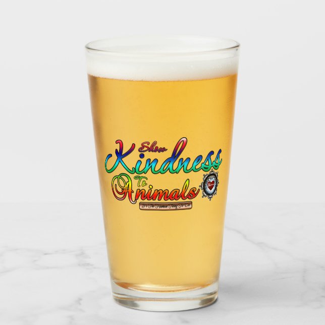 Freundlichkeit gegenüber Tieren Rainbow Typografie Glas (Vorne (Gefüllt))