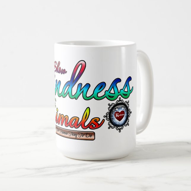 Freundlichkeit gegenüber Tieren Rainbow Typografie Kaffeetasse (VorderseiteRechts)