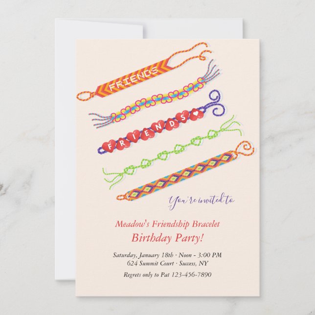 Freundschaft Bracelet Geburtstagsparty Einladungen (Vorderseite)