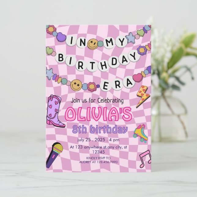 Freundschaft Bracelet Girls Geburtstag Retro Groov Einladung (Stehend Vorderseite)