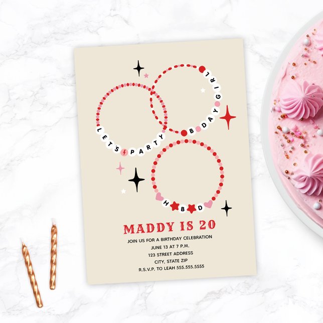 Freundschaft Bracelets Pink & Red Geburtstag Einladung (Von Creator hochgeladen)