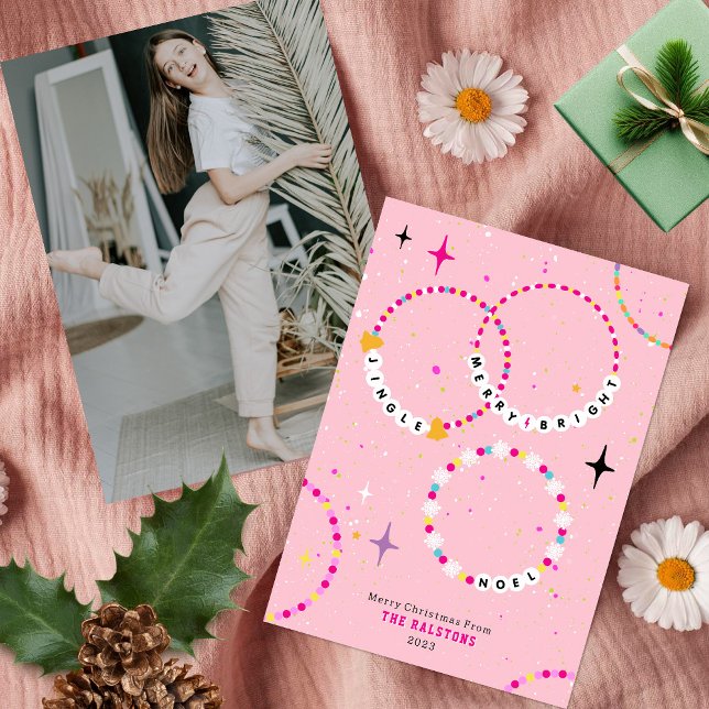 Freundschaft Bracelets Pink Weihnachts-Foto Einladung (Von Creator hochgeladen)