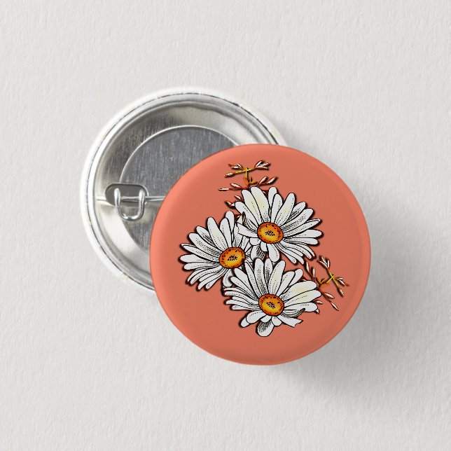 Freundschaft Daisy Wildblumen Vintag Orange Button (Vorne & Hinten)