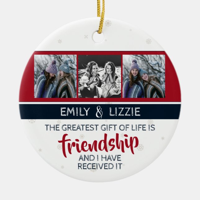 Freundschaft inspirierendes Zitat mit Namen und Fo Keramik Ornament (Vorne)