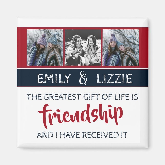 Freundschaft inspirierendes Zitat mit Namen und Fo Magnet (Vorne)