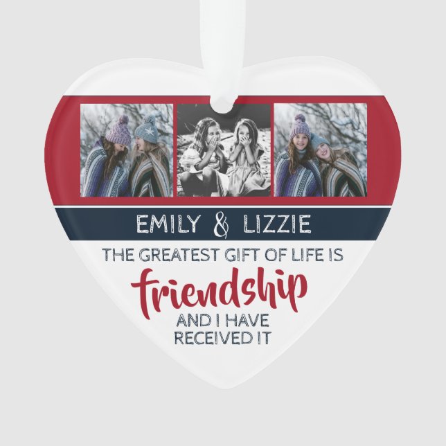 Freundschaft inspirierendes Zitat mit Namen und Fo Ornament (Vorderseite)