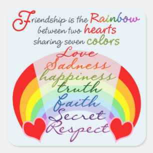 Freundschaft ist das Regenbogendesign-Sprichwort d Quadratischer Aufkleber