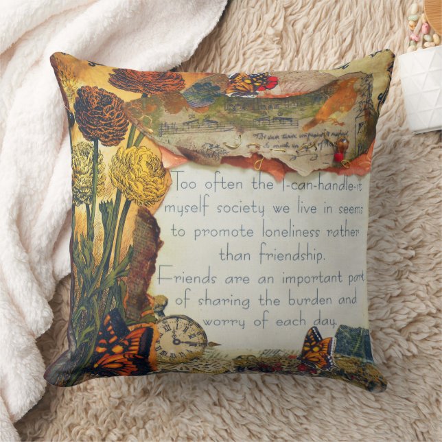 Freundschaft Mixed Media Blume Butterflies Collage Kissen (Decke)