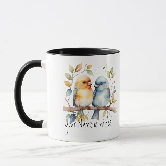 Freundschaft oder Romantik Ihr Name Namen Bird Art Tasse (Links)