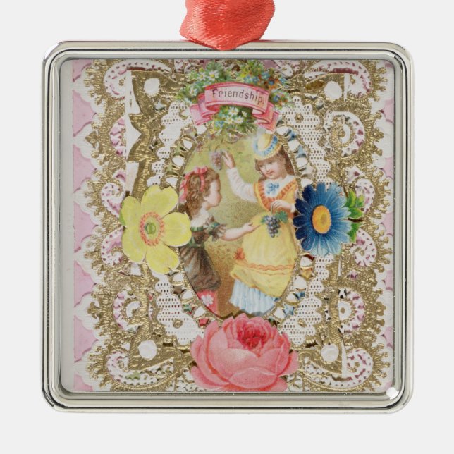 Freundschaft, Valentinsgrußkarte, c.1870 Silbernes Ornament (Vorne)