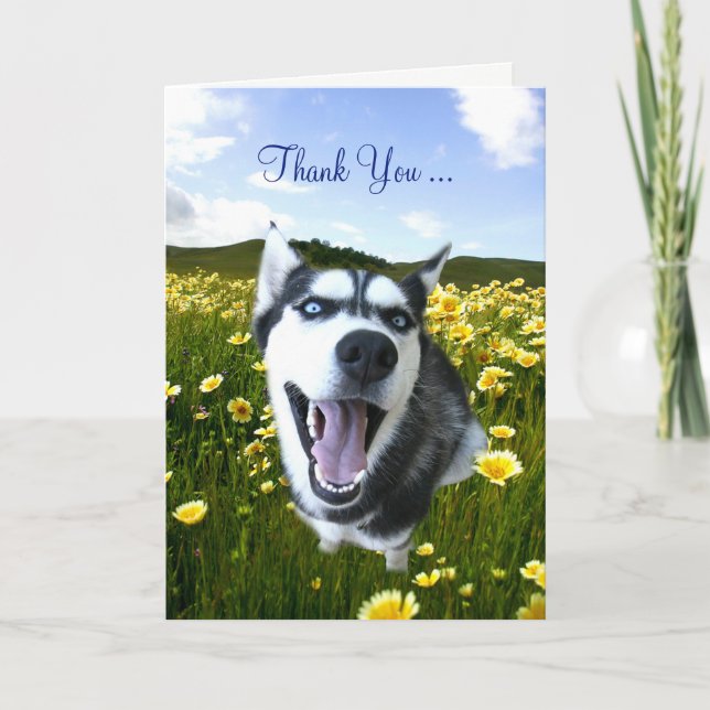 Freundschaft Vielen Dank mit Niedlichen Husky-Blum Dankeskarte (Vorderseite)