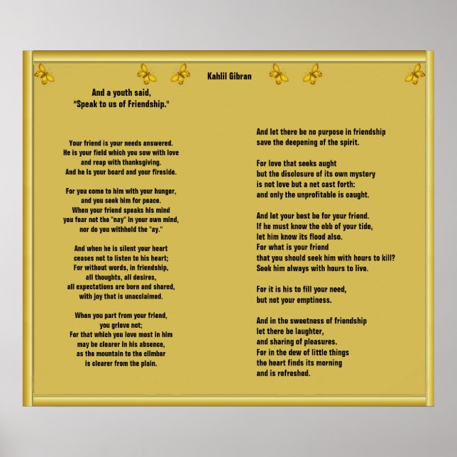 Freundschaft von Kahlil Gibran Poster (Vorne)