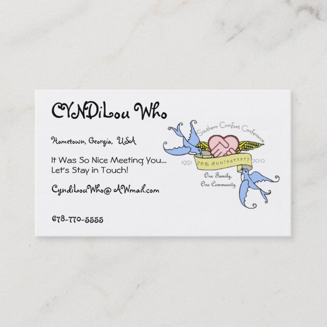 Freundschafts-Karten SCC-Jahrestags-Entwurf Visitenkarte (Vorderseite)