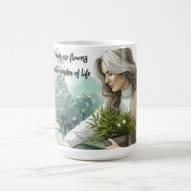 Freundschaftsbotschaft für Frauen im Blumengarten Kaffeetasse (Mittel)