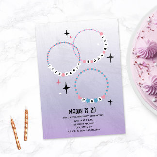 Freundschaftsbracelets zum Lila Geburtstag Einladung