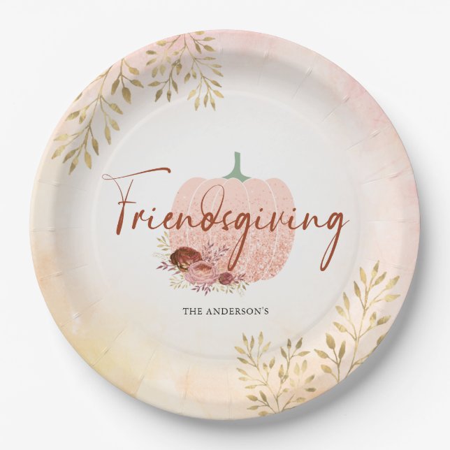 Freundschaftspendende Rose Gold Glitzer Pumpkin Pappteller (Vorderseite)
