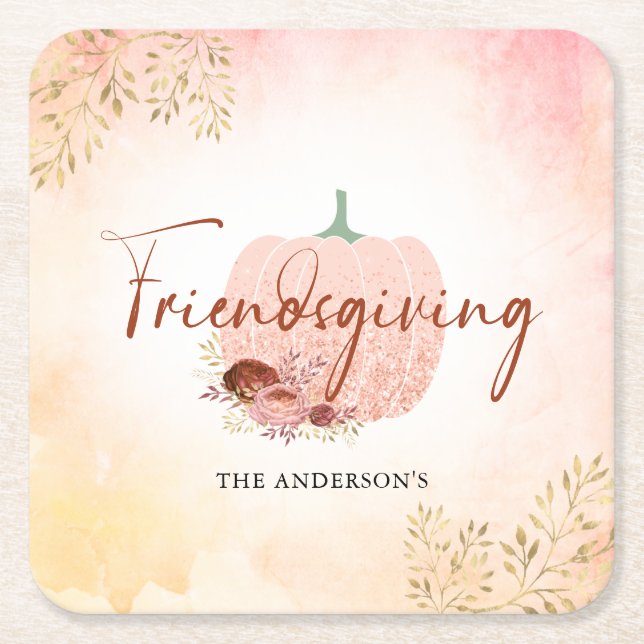 Freundschaftspendende Rose Gold Glitzer Pumpkin Rechteckiger Pappuntersetzer (Vorderseite)