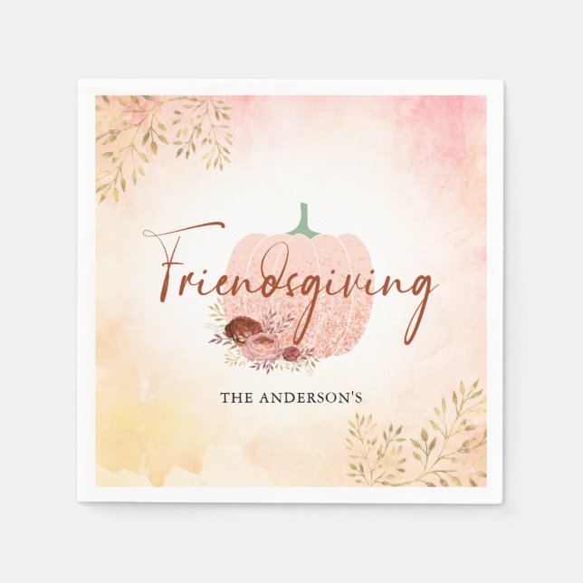 Freundschaftspendende Rose Gold Glitzer Pumpkin Serviette (Vorderseite)