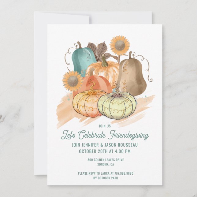 Freundschaftspflegende Wasserfarbenkürbis Einladun Einladung (Vorderseite)