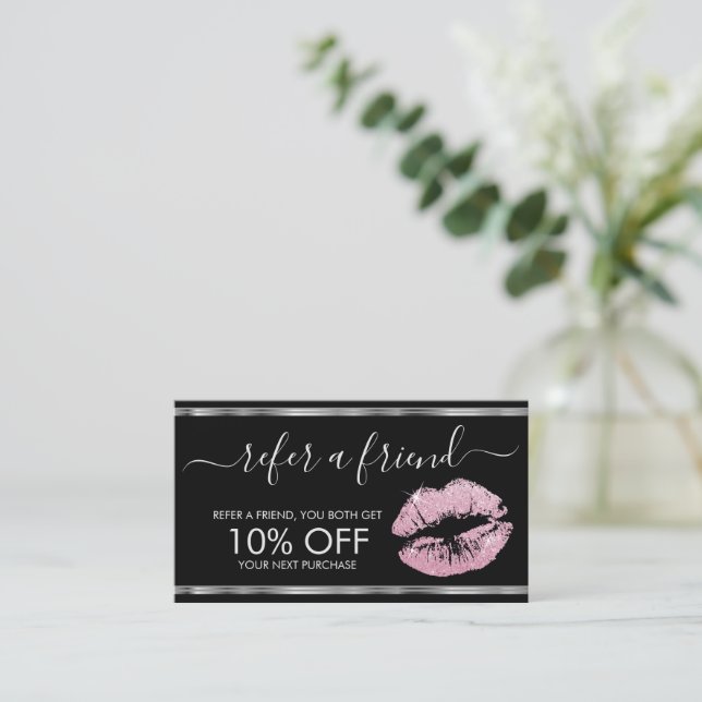 Freundschaftswerbung - Rosa Glitzer Lipstick - Sil Empfehlungskarte (Stehend Vorderseite)