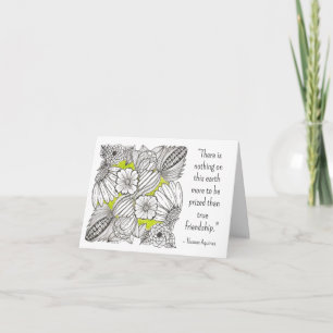 Freundschaftszitat, BW Floral Doodle mit Grün Dankeskarte